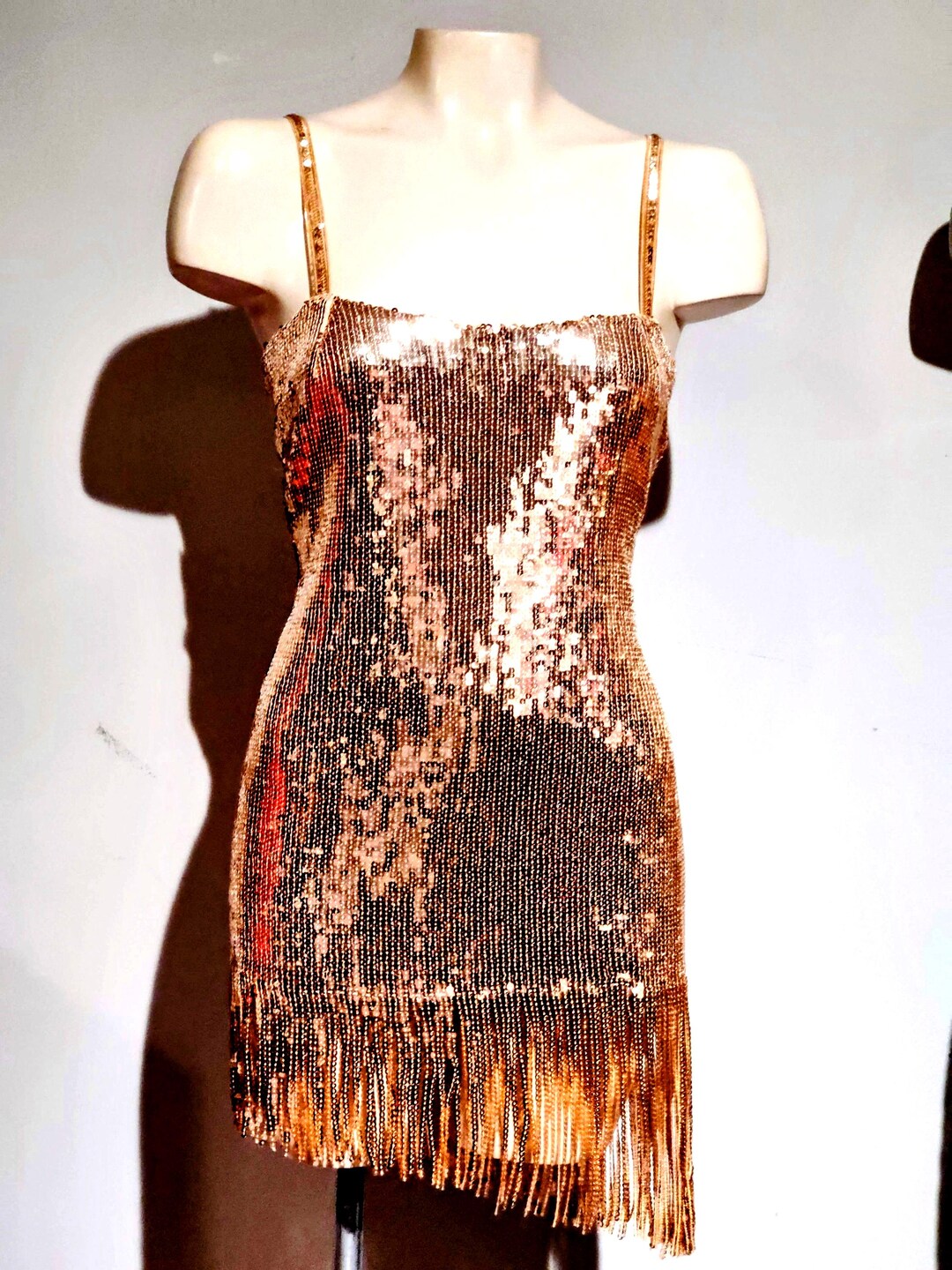 Gold Sequin Fringe Mini Dress, Asymmetric Hem, Cocktail Party - Etsy