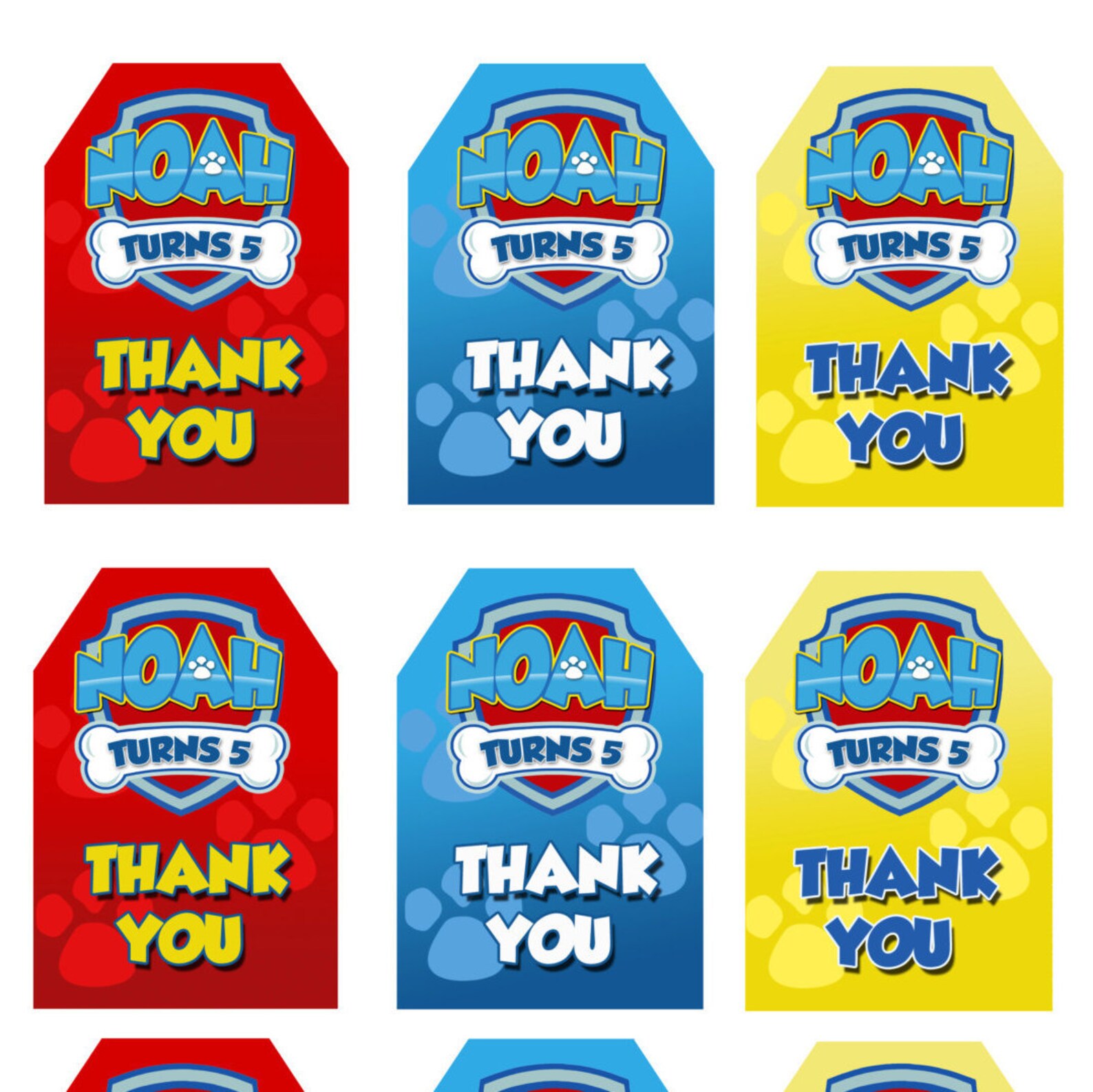 Paw Patrol Birthday thank you tags Personalized Pdf or | Etsy