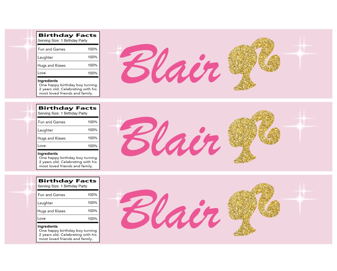DIGITAL Barbie Water Bottle Labels Personalized Etsy