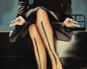 Feather Stitched Stockings Pin-Up Matted Art Print [18x24]