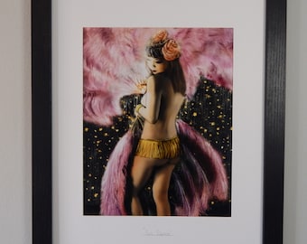 Burlesque Fan Dance Framed Illustration Print [12x15]