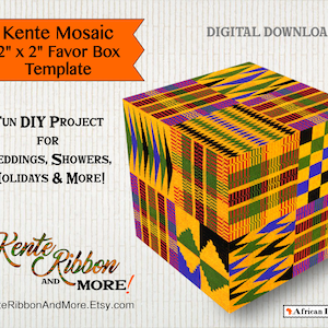 Kente Mosaic 2&quot; Favor Box Template - Print on 8.5&quot;x11&quot; White Card Stock - Instant Digital Download - jpg - png - pdf