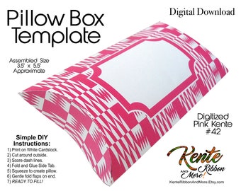 DIY - Pillow Box Template - Digitized Pink Kente Pattern 48 - Instructions Included - Print on White Card Stock - Breast Cancer Pink