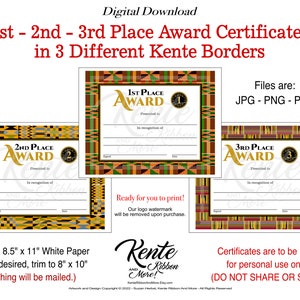 Download Kente Border 1st 2nd 3rd Place Award Certificate Templates Print 8.5x11 Trim to 8x10 if desired PDF JPG PNG image 1