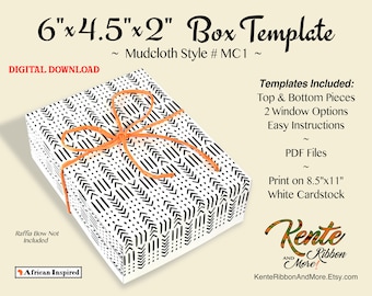 DIY - 2 Piece Mudcloth Print Box Template - Pattern #MC1 - 2 Optional Window Templates - Instructions Included - Instant Download