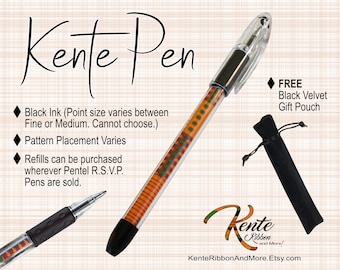 AFRICAN KENTE PEN in Black Velvet Gift Pouch - Black Ink - Refillable - Buy refills anywhere Pentel R.S.V.P. pens are sold