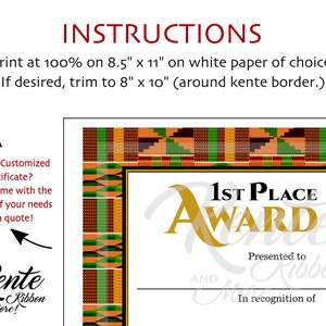 Download Kente Border 1st 2nd 3rd Place Award Certificate Templates Print 8.5x11 Trim to 8x10 if desired PDF JPG PNG image 3