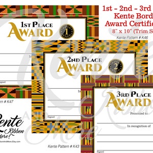 Download Kente Border 1st 2nd 3rd Place Award Certificate Templates Print 8.5x11 Trim to 8x10 if desired PDF JPG PNG image 2