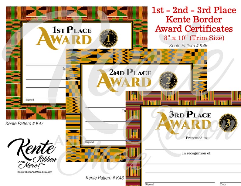 Download Kente Border 1st 2nd 3rd Place Award Certificate Templates Print 8.5x11 Trim to 8x10 if desired PDF JPG PNG image 2