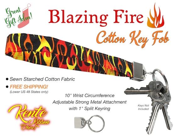 Blazing FIRE Cloth Wrist Key Fob With Strong Metal Attachment and