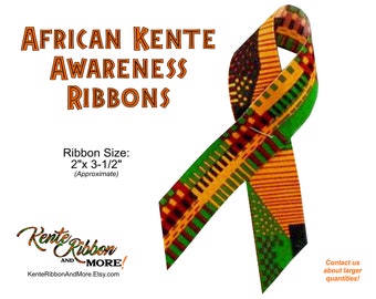 Popular Ethnic Small Kente Style Awareness Ribbons - Size: 2" x 3.5" - Small Pre-attached Safety Pins