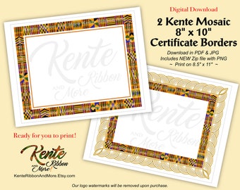 DIY - 2 Kente Border 8x10 Templates - Great for Certificates - Print size 8.5x11 - Download Files jpg - pdf and just added png in a Zip File