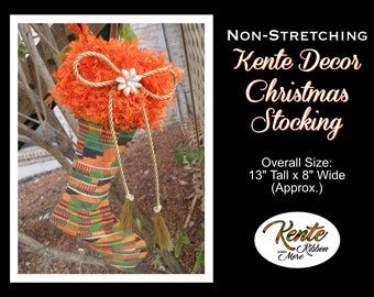 Beautiful Decorative Kente Stocking Non-Stretching - 13" long - Orange Fringe Top - Great to add to wreath or any decor area! FREE Shipping