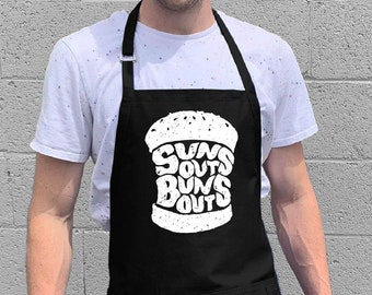 Suns Out Buns Out Apron / Funny Apron for Cooks & Chefs / Large 1 Size Fits All  with Adjustable Neck and Long Waist Ties