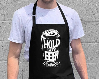 Hold My Beer Apron / Funny Apron for Cooks & Chefs / Large 1 Size Fits All  with Adjustable Neck and Long Waist Ties