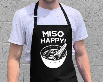 Miso Happy Apron / Funny Apron for Cooks & Chefs / Large 1 Size Fits All  with Adjustable Neck and Long Waist Ties