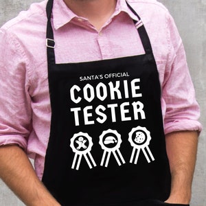 Santa&#39;s Official Cookie Tester Apron / Large One Size Fits All Christmas Apron for Dad or Grandpa / Adjustable Neck and Waist Ties