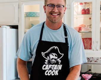 Delantal pirata del Capitán Cook / Divertido regalo para barbacoa / Para papás y abuelos / Talla única grande / Espadachín / Cuello ajustable