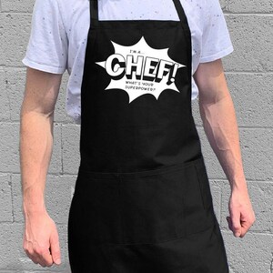 Jag är kock, vad är din superkraft? / Grill- och kökspresent till män, pappa eller morfar / 100 % bomull / Stor 1 storlek passar alla med justerbar halsringning