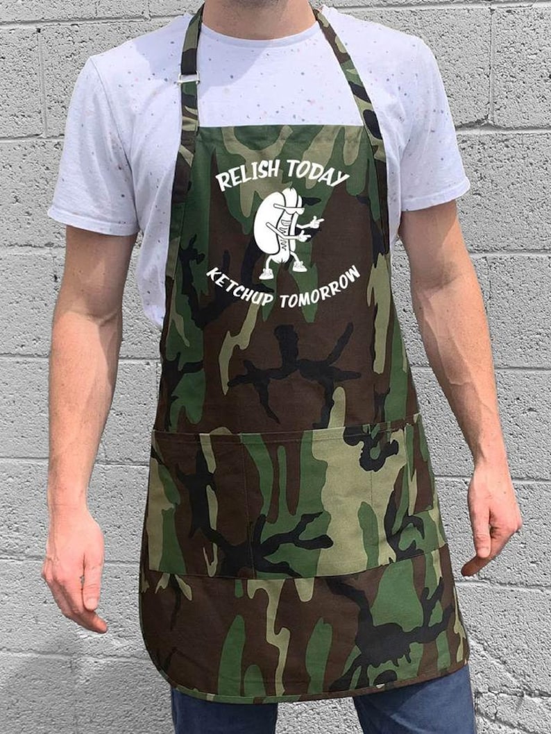 Relish Today Ketchup Tomorrow BBQ Grill Apron for Men Large One Size Fits All Apron w Adjustable Neck and Waist Ties