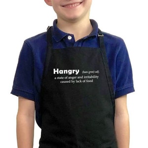 Hangry - Kids Apron / Funny BBQ Grilling Apron / 1 Size Fits All - Adjustable Neck