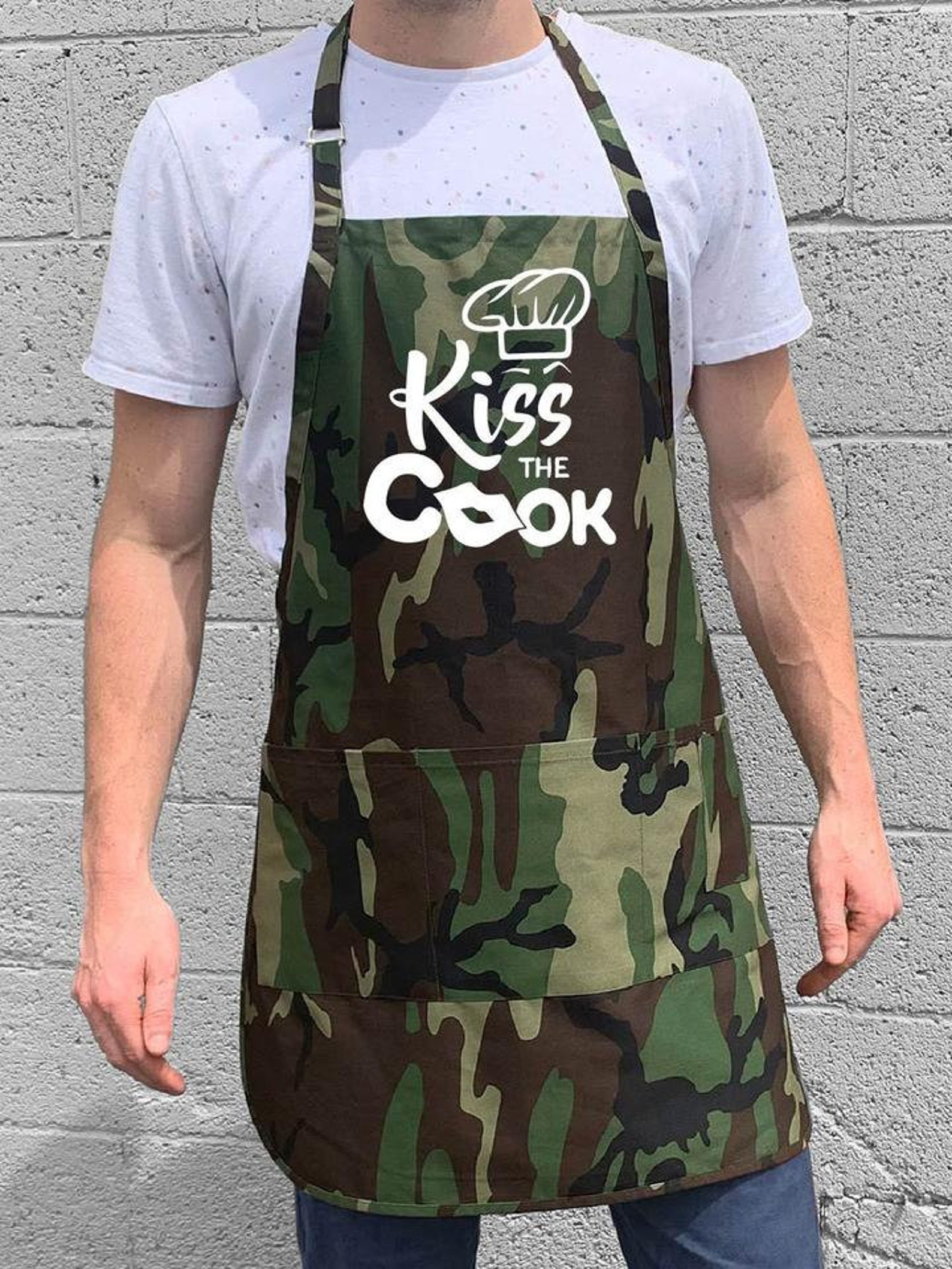 Kiss the Cook Apron W/ Large Adjustable Neck / Funny BBQ Etsy UK