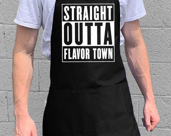 Straight Outta Flavor Town / BBQ & Kitchen Gift for Men, Dad or Grandpa / 100% Cotton / Large 1 Size Fits All with Adjustable Neck