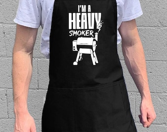 I'm a Heavy Smoker / BBQ & Kitchen Gift for Men, Dad or Grandpa / 100% Cotton / Large 1 Size Fits All with Adjustable Neck