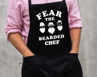Fear the Bearded Chef- Apron / BBQ & Kitchen Gift for Men, Dad or Grandpa / 100% Cotton / Large 1 Size Fits All with Adjustable Neck