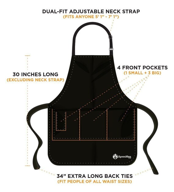 Lustige Grillschürze – Schwarz – 74x65 Cm – Mit 2 Taschen – Verstellbares Nackenband – Geschenk Für Männer, Väter & Ehemänner