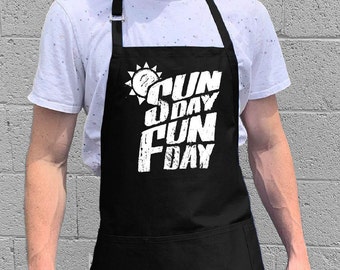 Sunday Fun Day Apron / Funny BBQ Grilling Apron / Apron for Men, Dad & Grandpa / Large 1 Size Fits All  / Adjustable / Stocking Stuffer