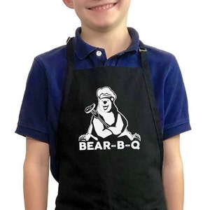 Bear-B-Q - Kids Apron / Funny BBQ Grilling Apron / 1 Size Fits All - Adjustable Neck