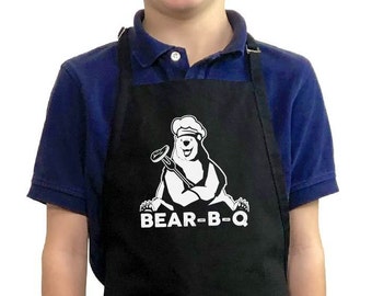 Bear-B-Q - Kids Apron / Funny BBQ Grilling Apron / 1 Size Fits All - Adjustable Neck