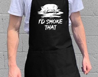 I'd Smoke That / BBQ & Kitchen Gift for Men, Dad or Grandpa / 100% Cotton / Large 1 Size Fits All with Adjustable Neck