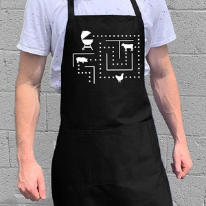 BBQ-Man arkadspel / Grill- och kökspresent till män, pappa eller morfar / 100 % bomull / Stor 1 storlek passar alla med justerbar halsringning