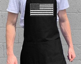 Distressed USA Flag / BBQ & Kitchen Gift for Men, Dad or Grandpa / 100% Cotton / Large 1 Size Fits All with Adjustable Neck