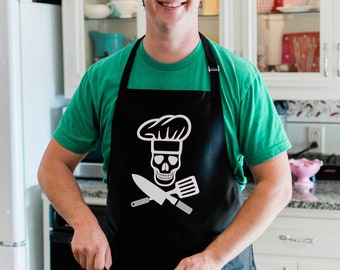 Delantal de cocinero pirata / Gorro de chef y utensilios / Divertido delantal para asar a la parrilla para papá o abuelo / Talla única con correas ajustables