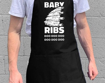 Baby Ribs Doo Doo Doo Doo Doo Doo / BBQ & Kitchen Gift for Men, Dad or Grandpa / 100% Cotton / Large 1 Size Fits All with Adjustable Neck
