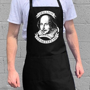 Grilliam Steakspeare / Grill- och kökspresent till män, pappa eller morfar / 100 % bomull / Stor 1 storlek passar alla med justerbar halsringning