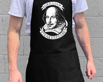 Grilliam Steakspeare / BBQ & Kitchen Gift for Men, Dad or Grandpa / 100% Cotton / Large 1 Size Fits All with Adjustable Neck