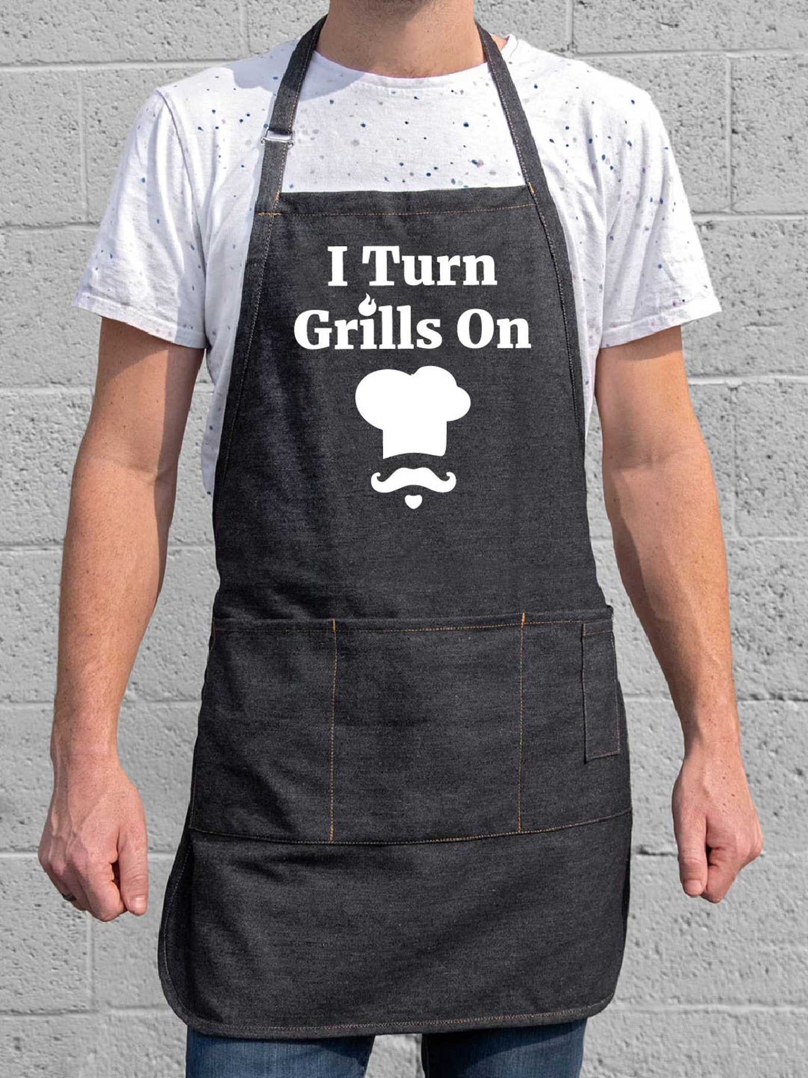 I Turn Grills on Apron / Funny BBQ Grilling Apron / Cooks & - Etsy