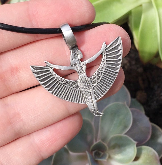 Detailed Winged Isis Silver Pendant And Necklace Egyptian Goddess Isis Necklace