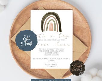 Editable Rainbow Baby Shower Invitation Template
