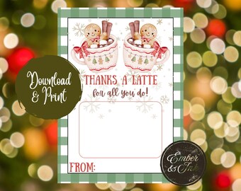 Printable Teacher Christmas Gift Card Holder - "Thanks a Latte"