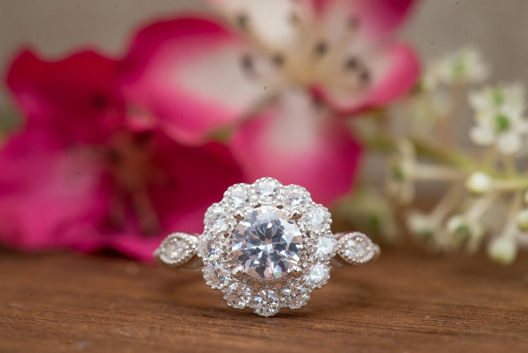 Art Deco Engagment Ring Wedding Ring Flower Ring Cluster Etsy