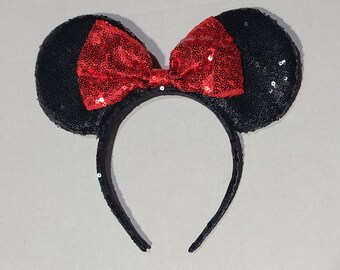 Black Sequins Minnie Mouse Ears, Minnie Mouse Headband, Disney Headband