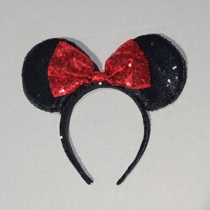 Black Sequins Minnie Mouse Ears, Minnie Mouse Headband, Disney Headband image 1