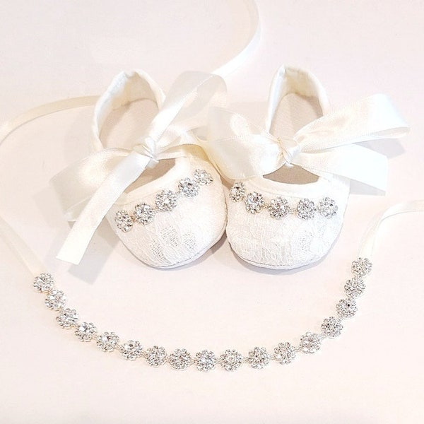 Baby Crib Shoes and Headband, Christening Shoes