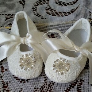 Baby Crib Shoes and Headband, Christening Shoes image 2