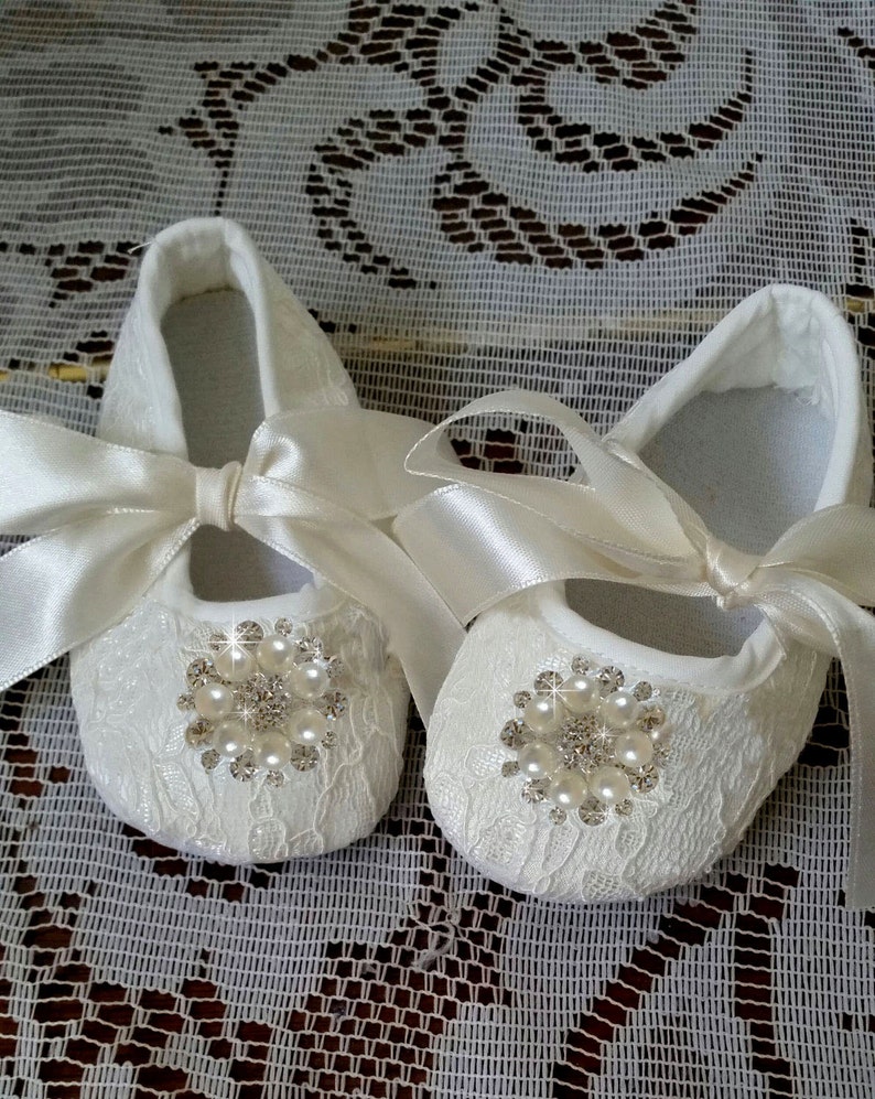 Baby Crib Shoes and Headband, Christening Shoes image 2